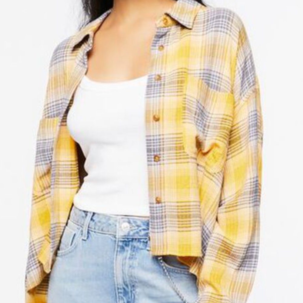Gold/blue cropped button-down